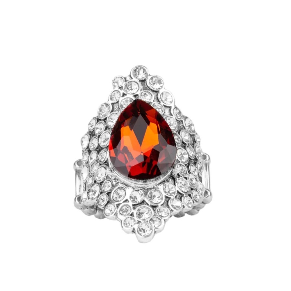 Hollywood Heiress Bling Orange Brown Stretchy Band Ring - Picture 2 of 2